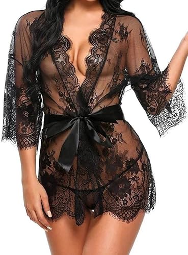 Sexy Women Lingerie Lace Ruffles Robe See-Through Babydoll Underwear  Sleepwear Night Dress Clothes- Black price in Saudi Arabia | Amazon Saudi  Arabia
