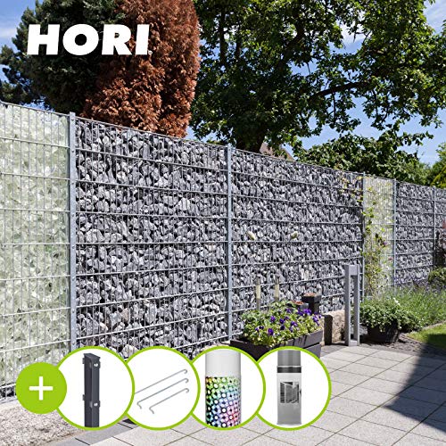 HORI® Gabionenzaun anthrazit kurz I Sichtschutz-Zaun Komplettset I Zaunhöhe: 163 cm I Zaunlänge: 12,24 m
