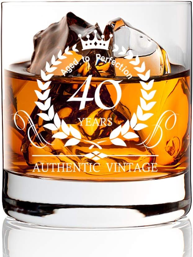 AGMdesign, 40th Anniversary Birthday Whiskey Glasses Gift, 40th Anniversary Ideas for Him, Dad, Husband, Friends, 40 Year Old Party Supplies Decorations, 40 Year Old Gifts for Men Women