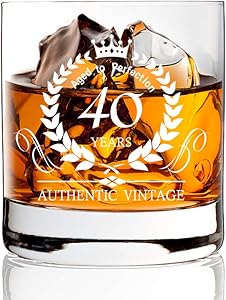 AGMdesign, 40th Anniversary Birthday Whiskey Glasses Gift, 40th Anniversary Ideas for Him, Dad, Husband, Friends, 40 Year Old Party Supplies Decorations, 40 Year Old Gifts for Men Women