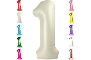 MLUCHEE Number Balloons 1, 40 Inch One Balloons for 1st Birthday Girl Boy 1 11 21 Party Decorations Baby Shower Photo Shoot, Cream White 1 Balloon