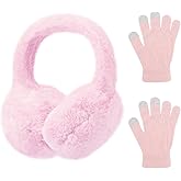 Pop Your Dream Kids Plush Earmuffs and Gloves Set Girls Boys Winter Faux Fur Ears Muffs Covers Outdoor Ear Warmers Age 7-12