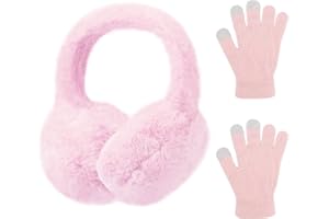 Pop Your Dream Kids Plush Earmuffs and Gloves Set Girls Boys Winter Faux Fur Ears Muffs Covers Outdoor Ear Warmers Age 7-12