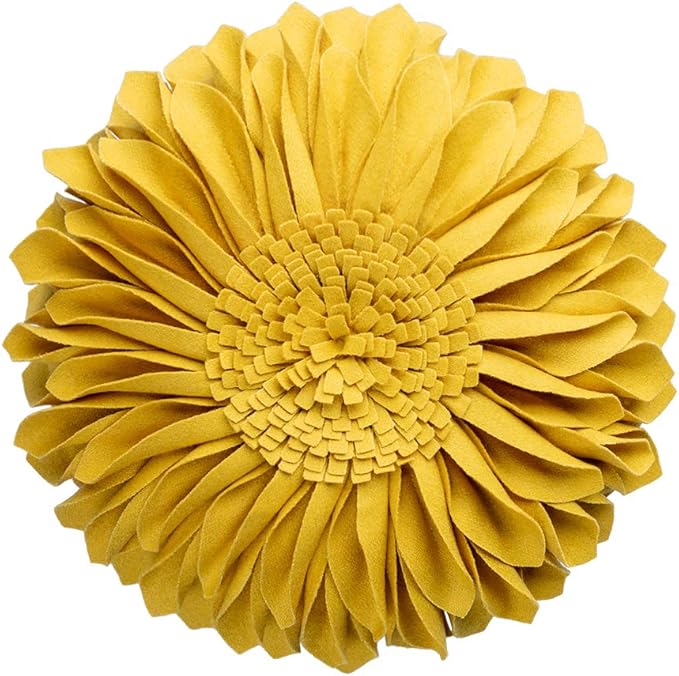 JWH Handmade 3D Flowers Accent Pillow Round Sunflower Cushion