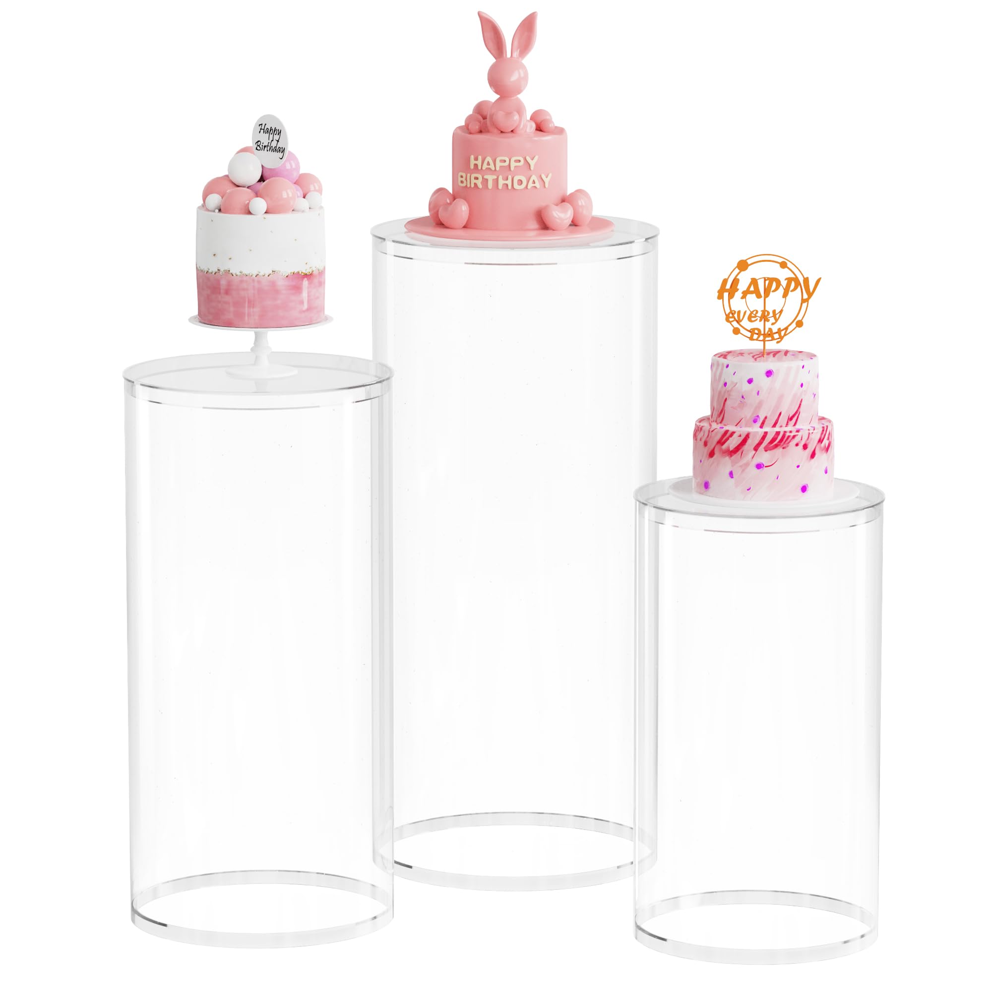 Wokceer Cylinder Stands for Party Clear 3Pcs Cylinder Pedestal Stand ...
