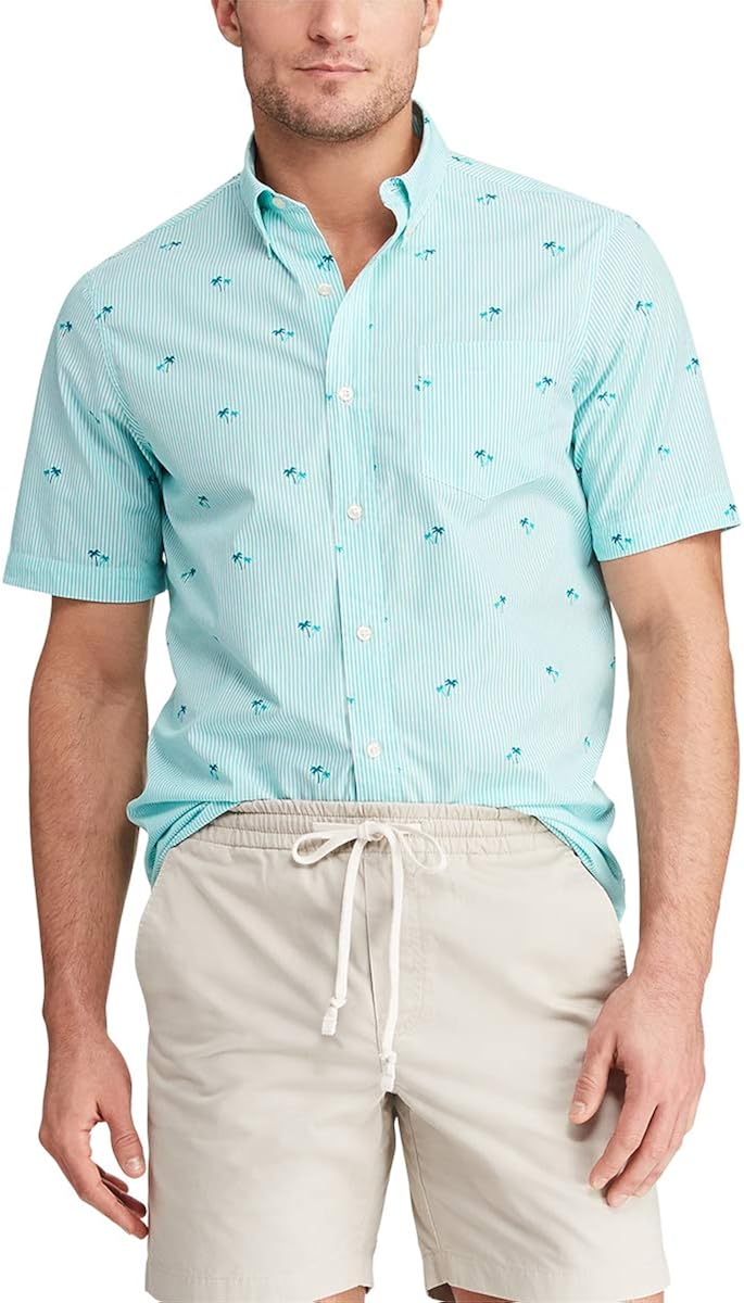 CHAPS Men's Short Sleeve Easy Care Button Down Shirt, Spring Emerald