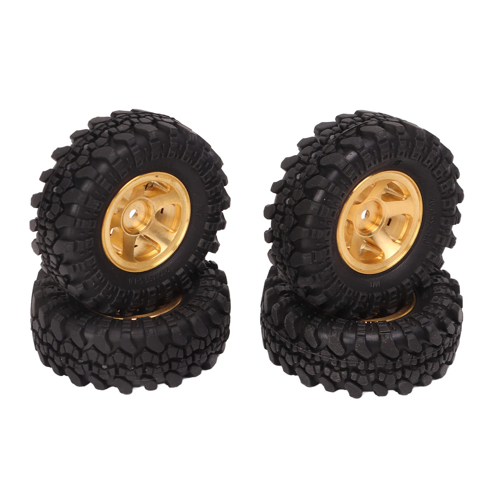 VGEBY RC Car Wheels, 1 Inch RC Tires Brass Wheel Hub Rubber RC Car Tyres for FMS FCX24 1/18 1/24 Crawler 4pcs (Gold)