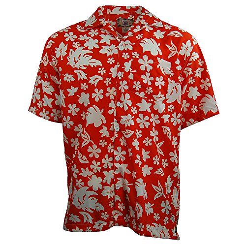 Mens Short Sleeve Button-Up Lightweight Hawaiian Floral Shirt (XX-Large, Orange)