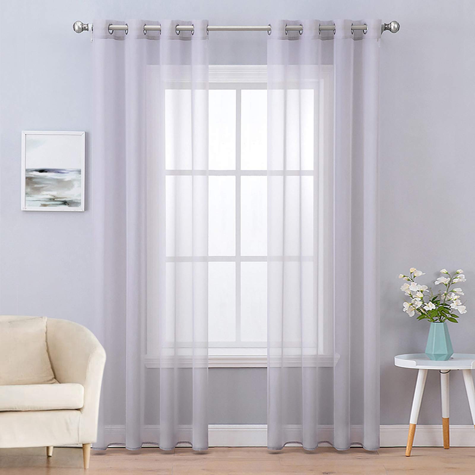 MIULEE 2 Panels Solid Color Sheer Window Curtains Smooth Elegant Window Voile Panels/Drapes/Treatment for Bedroom Living Room 55" Wx102 L Light Gray, Grommet Top
