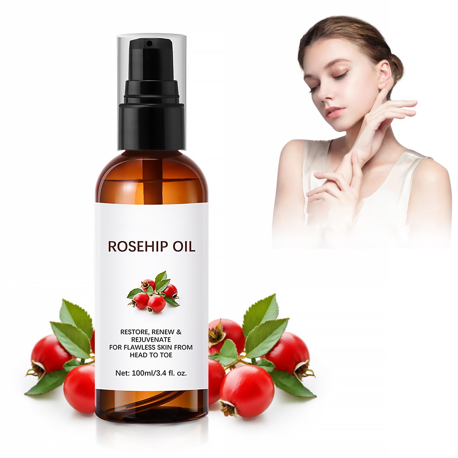 Rosehip Oil For Face,Rosehip Oil Organic,Rose Hip Oil for Skin Rosehip Oil the Ordinary Rosehip Oil Rosehip Oil for Skin, Nails and Hair for Nourishment, Dryness and Fine Lines (100ml)