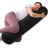 1 MIDDLE ONE Round Body Pillow for Adults, Long Bolster Pillow for Bed with Removable Velvet Cover, Decorative Tube Roll Cylinder Pillow, 47 x 7.87 Inch, Black