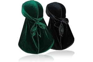 Samserot Premium Velvet Men Durag Headwraps (2PCS) with Extra Long Tail and Wide Straps for 360 Waves