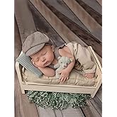 Befygier Newborn Photography Props, 2-PCs Baby Boy Photoshoot Outfit with Suspender Pants and Beret for 0-6 Months Old Babies