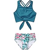 Mirawise Girls Swimsuits Swimwear Bathing Suit Beach Bikini Two Piece Tie Front Swimsiuts 4-13Y