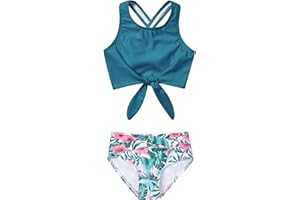 Mirawise Girls Swimsuits Swimwear Bathing Suit Beach Bikini Two Piece Tie Front Swimsiuts 4-13Y