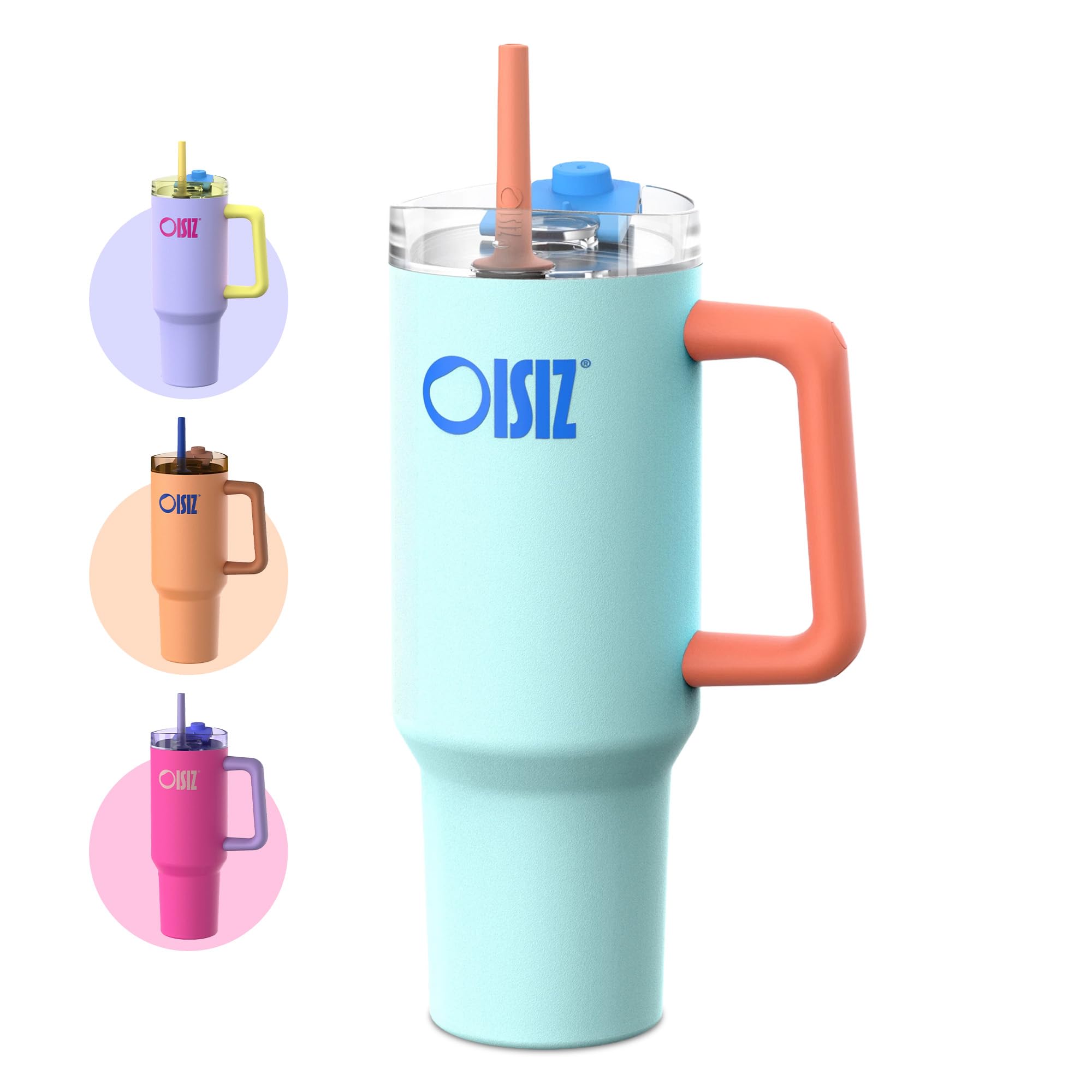 OISIZ 40oz Tumbler with Handle Water Bottle with Straw Lid 1200ml Stainless Steel Drink Cup Reusable Insulated Vacuum Cup Travel Coffee Mug Travel Cup Cupholder Friendly,Leak Proof,Keep Cold for 32Hr