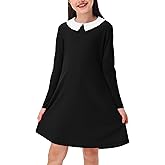 Remimi Girl's Peter Pan Collar Dress Polo Dresses Long Sleeve Vintage Dress 5-14 Years