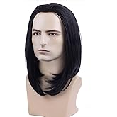 RightOn Black Wig for Men Professor Wizard Costume Wig Bob Wig Black Mens Wigs for Halloween Party