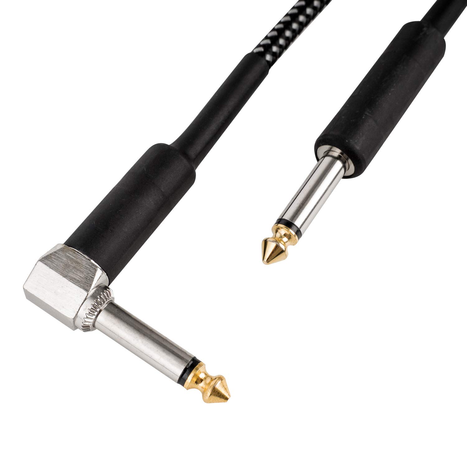 CASCHA Guitar Cable 6.3mm, Length 3m, Professional Instrument Cable, Jack to Jack, Electric Guitar Amp Cable (Straight to Angled Jack), Black