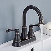 VALISY Lead-Free Antique 2 Handle Oil Rubbed Bronze Bathroom Sink Faucet, 360° Swivel High-Arc Spout 4-Inch Centerset Lavatory Vanity Faucets Set with Drain & Water Hoses, VABM10003H