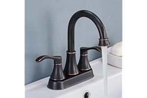 VALISY Lead-Free Antique 2 Handle Oil Rubbed Bronze Bathroom Sink Faucet, 360° Swivel High-Arc Spout 4-Inch Centerset Lavatory Vanity Faucets Set with Drain & Water Hoses, VABM10003H