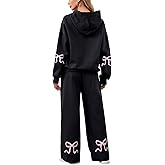 Soamat Womens 2 Piece Sweatsuits Bow Print Hoodies Sets Oversized Graphic Hoodie Wide Leg Sweatpants Fall Outfits