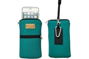 Tainada Men Women Phone Neoprene Shockproof Zippered Sleeve Case Bag Pouch with Carabiner, Neck Lanyard, Belt Loop Holster for iPhone 15/14 Pro Max, 15/14 Plus, Samsung S24+, A54, Z Fold5 (Turquoise)