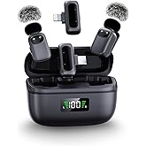 METTOMUS T1 mini Wireless Lavalier Microphone for Android/PC/Tablets with Charging Case, Clip On Microphone Third-Level Noise Reduction 30H Battery Life, Tiny Mic for Content Creators Video Recording