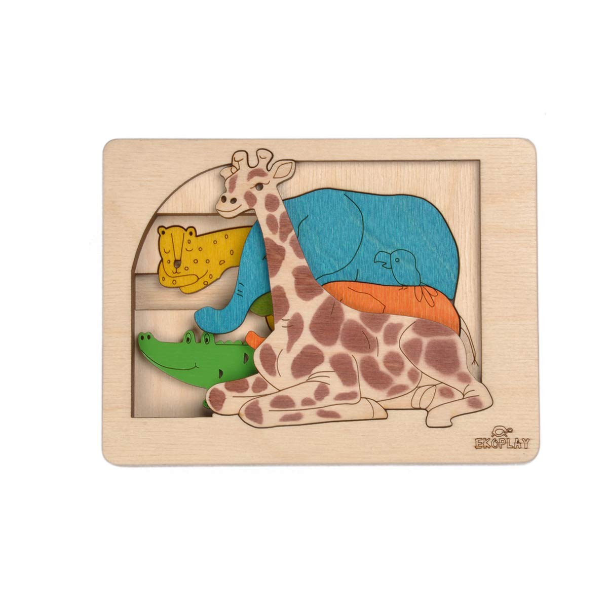 Jungle Animals Multilayered Wooden Puzzles for Kids | 6 Piece Jigsaw Puzzle for Preschool Kids | Learning Educational Toys Gifts for Boys Girls 3+ Years — image 1