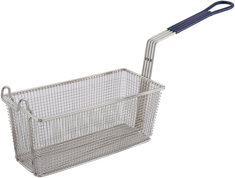 Winco FB-20, 13.25 x 5.6 x 5.9-Inch Nickel Plated Fry Basket with Plastic Blue Handle, Deep Fryer Basket
