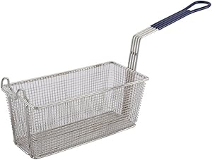 Winco FB-20, 13.25 x 5.6 x 5.9-Inch Nickel Plated Fry Basket with Plastic Blue Handle, Deep Fryer Basket