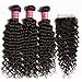 Nadula Brazilian Deep Wave 3 Bundles With Closure 8A 100% Unprocessed Brazilian Remy Virgin Human Hair Bundles Weave Natural Color (12 with 14+16+18)