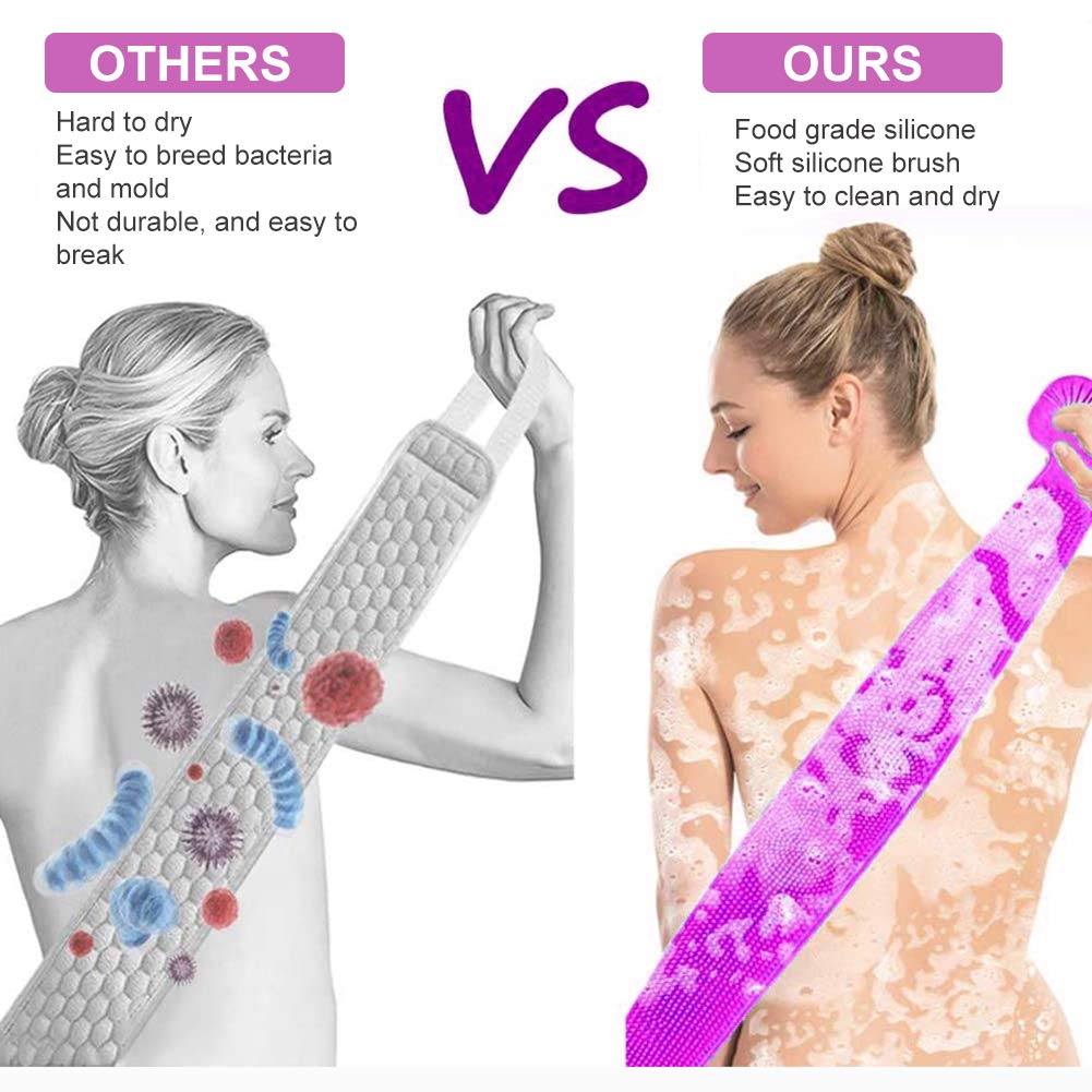 Silicone Bath Body Brush, Exfoliating Silicone Body Back Scrubber, Deep Clean Back Acne & Bacne, Extra Long and Super Soft, Suitable for Women ＆ Men : Beauty