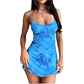 CJXJTIN Women 2026 Sexy Floral Mesh Spaghetti Strap Bodycon Mini Dress Trendy Tight Fit Sleeveless Backless A-Line Dress