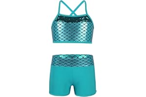 YEAHDOR Big Girls' 2 Pieces Gymnastics Dancing Outfits Crop Bra Top with Shorts Set Athletic Sports Actviewear
