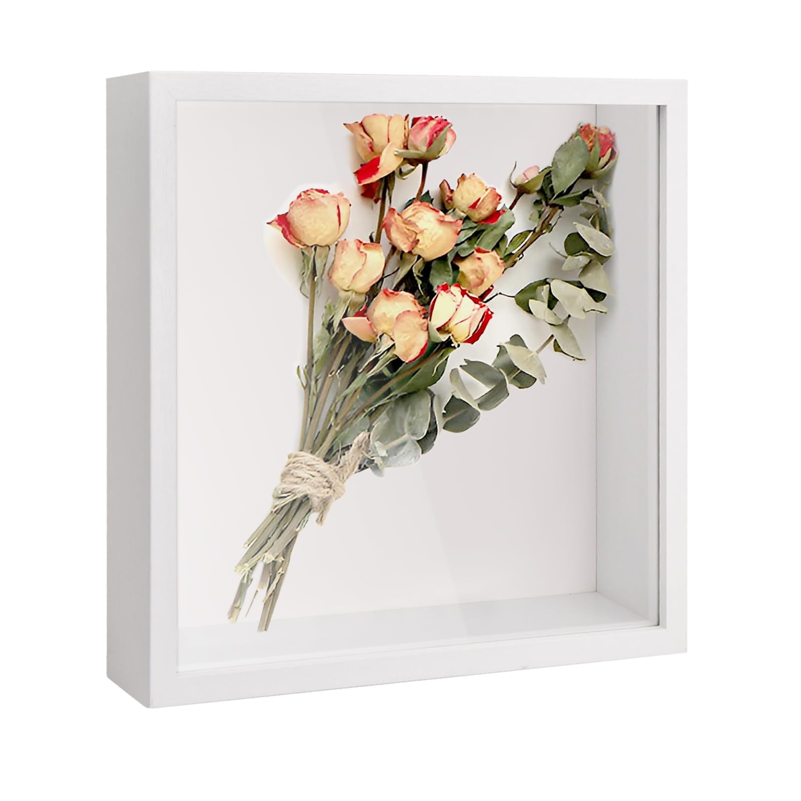 Bhoulandi 3D Shadow Box, Deep Picture Frame Display Box for Tabletop and Wall, Wooden Deep Box Frame for Flower Memorabilia Medal Crafts Tickets (27x27cm White)