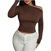 winkbay Women's Ruched Off The Shoulder Tops Fall Long Sleeve Fitted Going Out T Shirts
