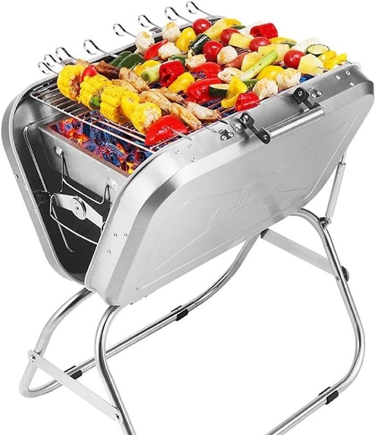 XSWZAQ Grills Stainless Steel BBQ Charcoal Grill Smoker Barbecue Folding Portable for Outdoor Cooking Camping Hiking Picnics Backpacking