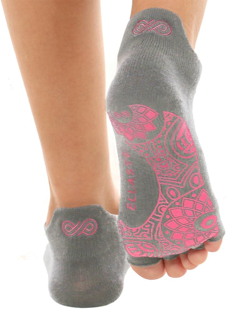 Ellaste Yoga Socks - Open Toe Non Slip Anti Skid Grip Sock for Yoga Pilates Barre - for Women Girl (Gray, Small/Medium (Women 5-8.5 / Men 4-7.5))