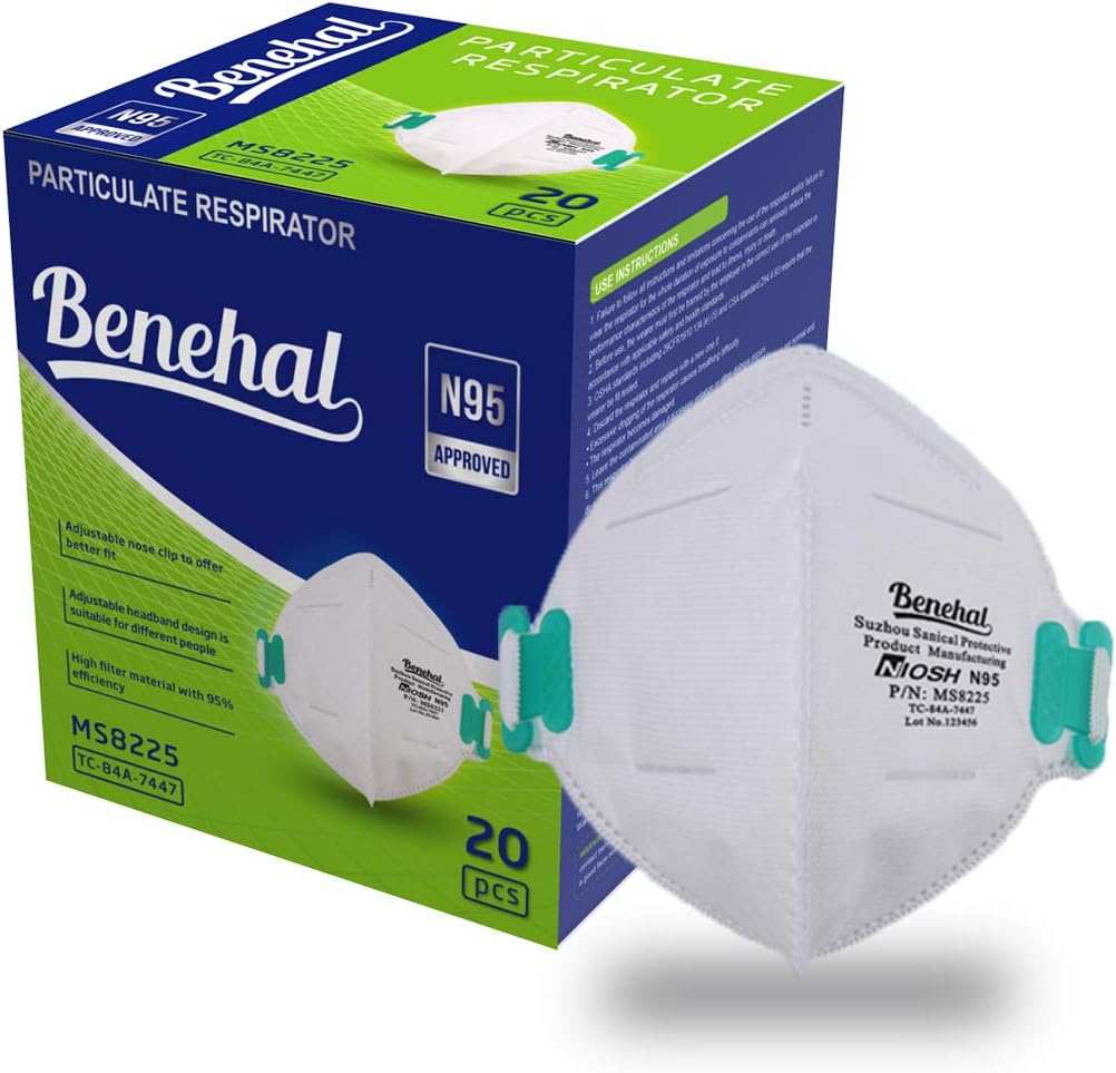 Benehal Disposable Dust Mask,N95 mask-NIOSH Certified-Multi-Layer Protection for Construction,Mowing,Emergency Kits(20 pack)