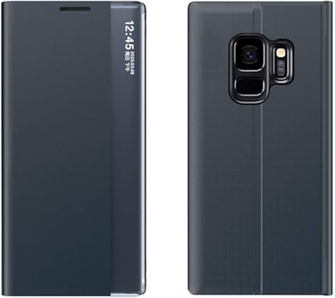 Framerosdres Pantalla YHM for la Galaxia S9 Lateral con magnético/Función Soporte/Función Sleep Textura Normal paño + PC Caso del tirón (Azul Oscuro) (Color : Dark Blue)