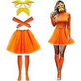 Yellow Mustache and Eyebrows With Glasses Orange Tutu Skirt Headband Socks Gloves Set, Halloween Costume for Adult