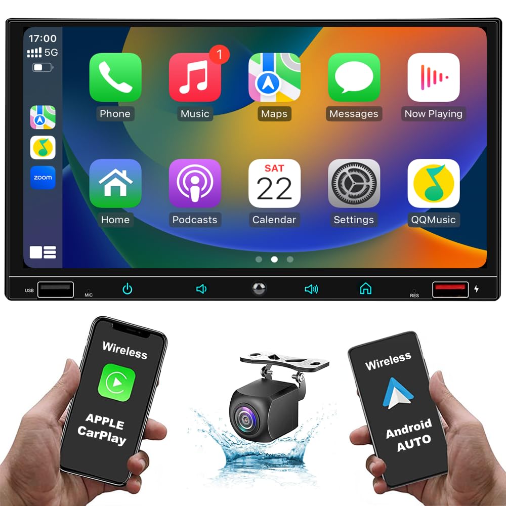 Photo 1 of Double Din Car Stereo for Wireless Apple Carplay&Android Auto,7Inch Touch Screen Car Audio Compatible Voice Control/Backup Camera/Bluetooth5.2/MirrorLink/SWC/AM/FM/2USB/AUX/MIC/DSP (Touch+cam1)