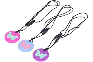 RIZGHWOY Butterfly Pattern Teething Necklace + Soft Silicone Baby Sensory Chewing Toy + Set of 3