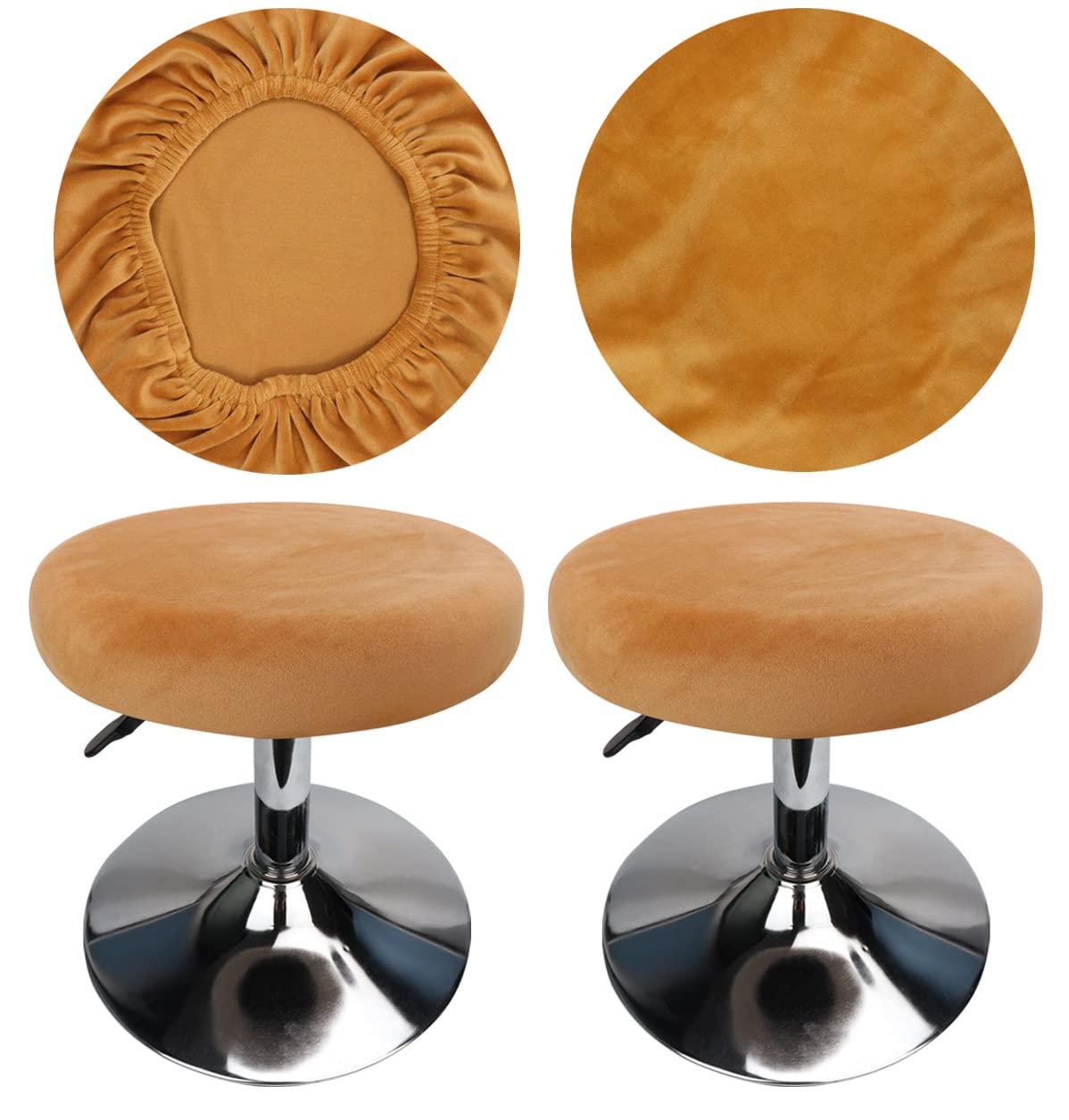HuaLiSiJi Stool Covers Round 12"-16"/30-40cm Bar Stool Covers Velvet Round, Fabric is Soft and plush Washable Easy Care and Durable (2 Pcs Khaki)