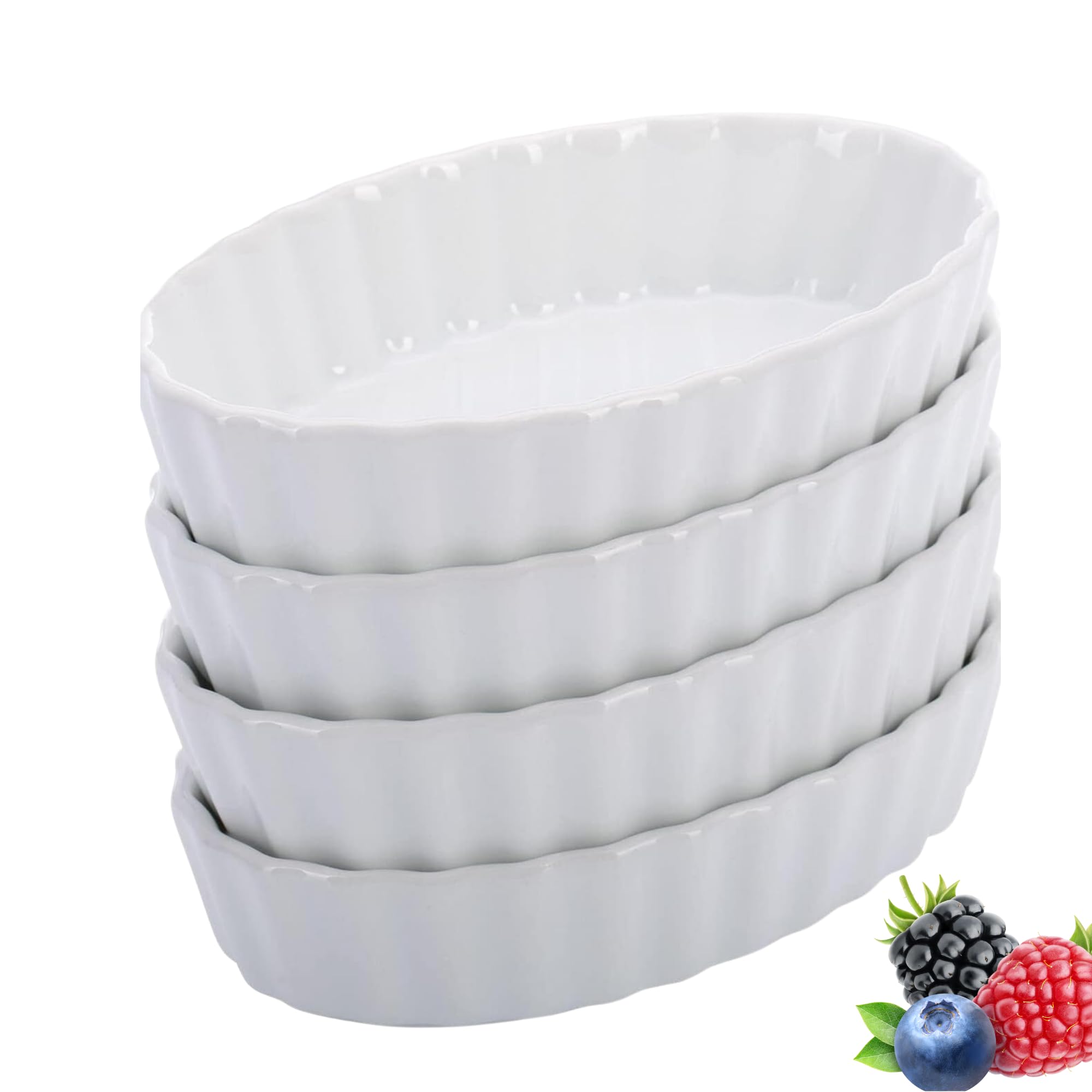 Westmark 4 Porcelain Dishes For Crème Brulée, Oval, Oven/Microwave Safe, Dimensions: 13.5 X 8.1 X 2.7 Cm, Porcelain, White, 23302260