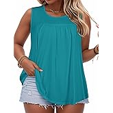 Women Plus Size Tank Top Casual Summer Tops Loose Fit Sleeveless T Shirts Trendy Crewneck Tunic Tees