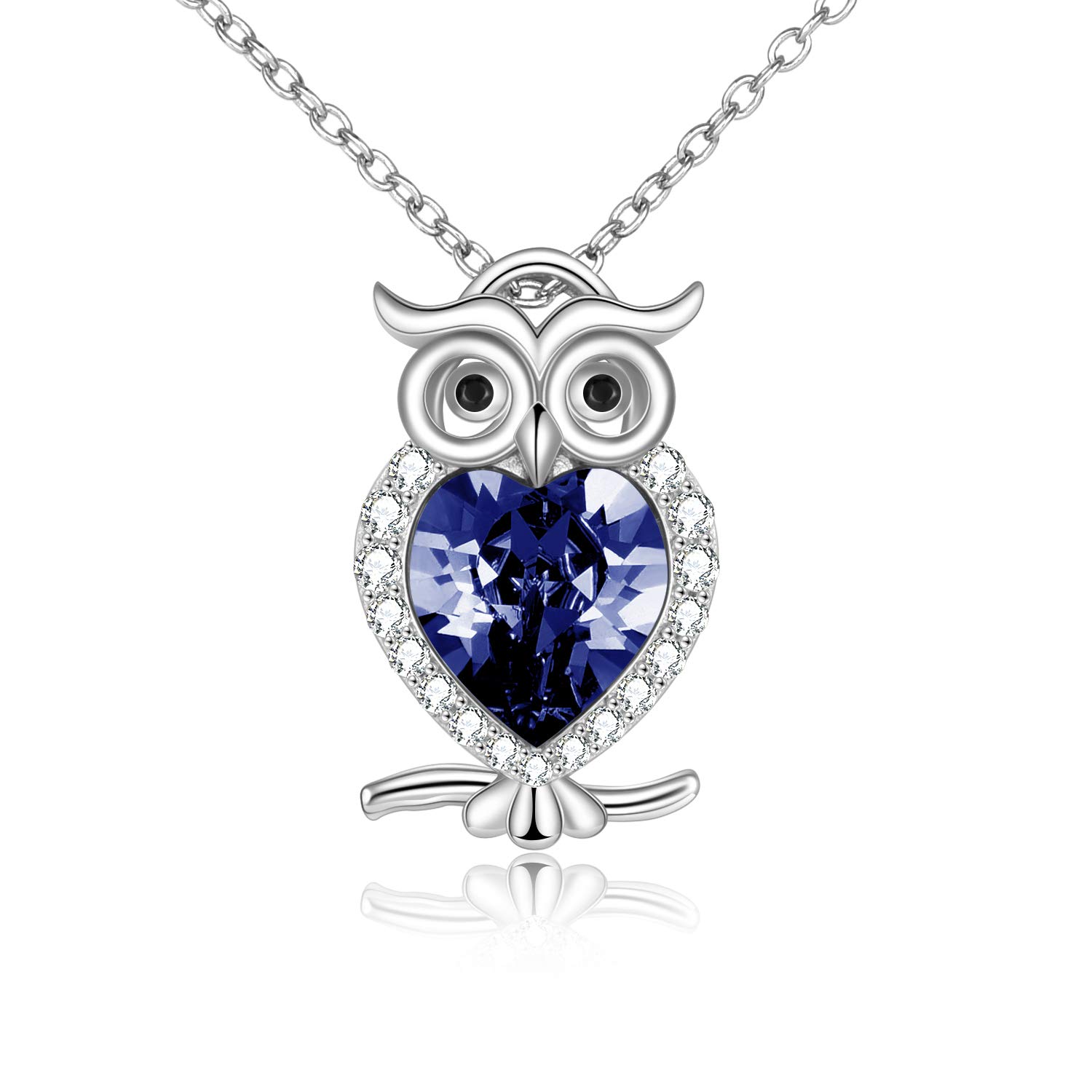 WINNICACA Owl Necklace S925 Sterling Silver Deep Blue December Birthstone Pendants Cute Animals Jewellery Gifts for Women Girls Owl Lover