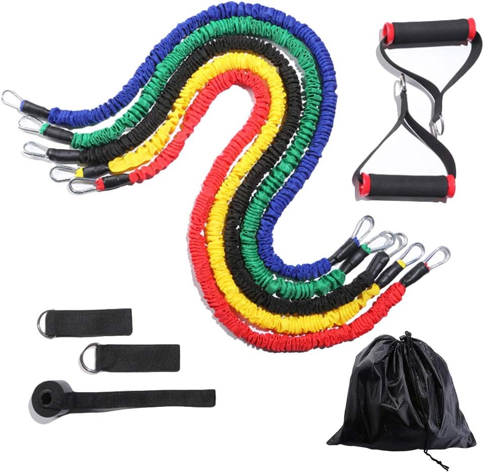 Wukalaka Resistance Bands Set Exercise Elastic Bands Set Upgraded Resistance Tubes W/Anti-Snap Double Protection Nylon Sleeves 100lb Door Anchors Ankle Straps Foam Handles 1ET 11pcs