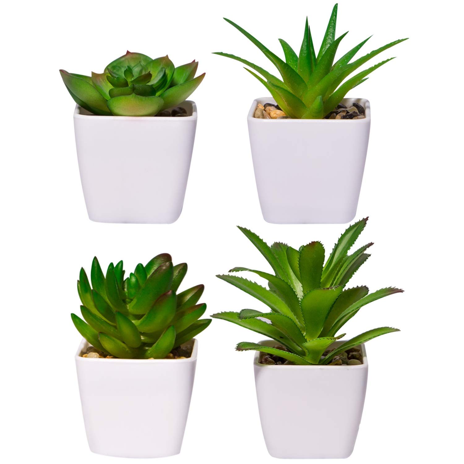4pcs Artificial Indoor Small Plastic Succulent Plant with Ceramic Pot Fake Green Plants Decoration